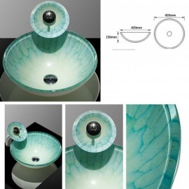 Countertop Tempered Glass Washbasin With Matching Waterfall Faucet