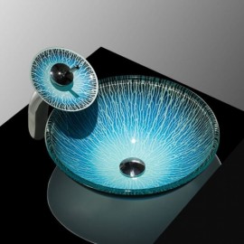 Countertop Tempered Glass Sink With Matching Waterfall Faucet