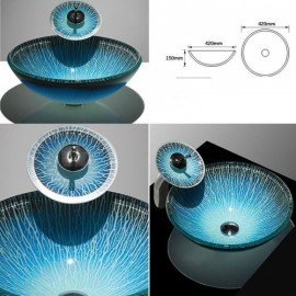 Countertop Tempered Glass Sink With Matching Waterfall Faucet