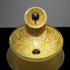 Countertop Tempered Glass Basin With Matching Waterfall Faucet