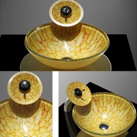 Countertop Tempered Glass Basin With Matching Waterfall Faucet