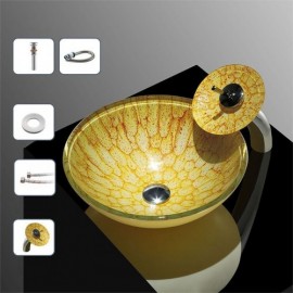 Countertop Tempered Glass Basin With Matching Waterfall Faucet