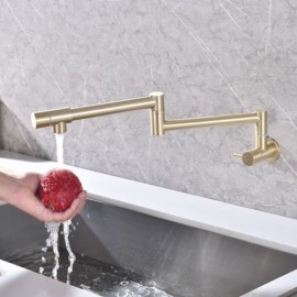 Wall-Mounted Folding Cold Water Faucet In Brushed Gold Stainless Steel
