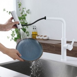 White Pull Out Kitchen Faucet Stainless Steel Hot And Cold