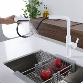 White Pull Out Kitchen Faucet Stainless Steel Hot And Cold