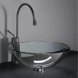 Round Tempered Glass Sink For Hotel Bathroom Faucet Optional