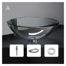 Round Tempered Glass Sink For Hotel Bathroom Faucet Optional