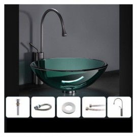 Round Tempered Glass Sink For Hotel Bathroom Faucet Optional