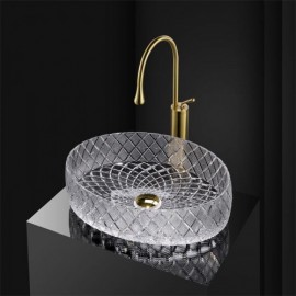 Countertop Washbasin In Transparent Glass Optional Faucet