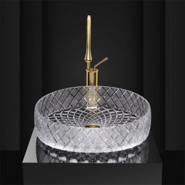 Countertop Washbasin In Transparent Glass Optional Faucet