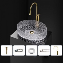Countertop Washbasin In Transparent Glass Optional Faucet