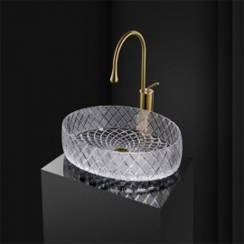 Countertop Washbasin In Transparent Glass Optional Faucet