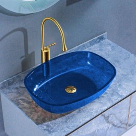 Blue Tempered Glass Countertop Basin For Bathroom