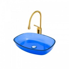 Blue Tempered Glass Countertop Basin For Bathroom