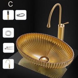 3 Colors Glass Sink For Hotel Bathroom Without/With Faucet