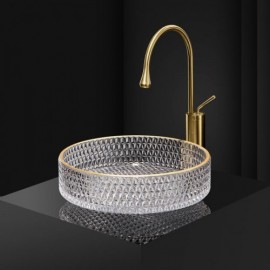 Round Glass Balcony Bathroom Sink Without/With Faucet