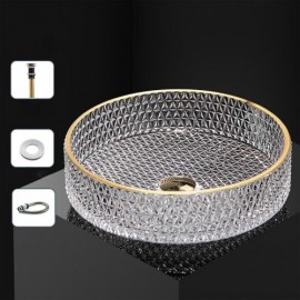 Round Glass Balcony Bathroom Sink Without/With Faucet