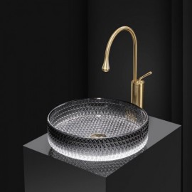 Round Glass Countertop Bathroom Sink With Drainage