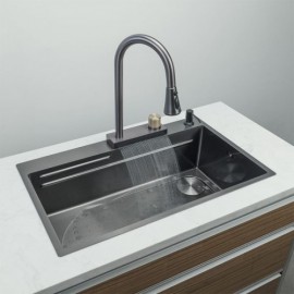 Black Stainless Steel Kitchen Sink With Triangular Bucket Soap Dispenser Drain