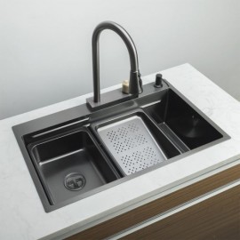Black Stainless Steel Kitchen Sink With Triangular Bucket Soap Dispenser Drain