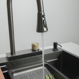 Black Stainless Steel Kitchen Sink With Triangular Bucket Soap Dispenser Drain