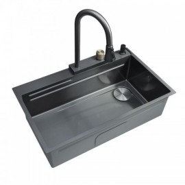 Black Stainless Steel Kitchen Sink With Triangular Bucket Soap Dispenser Drain