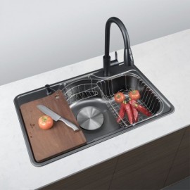 Black Stainless Steel Kitchen Sink With 2 Draining Baskets 1 Soap Dispenser 1 Cutting Board