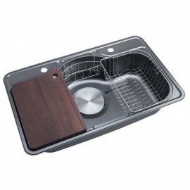 Black Stainless Steel Kitchen Sink With 2 Draining Baskets 1 Soap Dispenser 1 Cutting Board