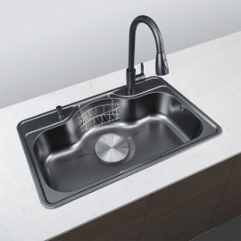 Black Stainless Steel Kitchen Sink With 2 Draining Baskets 1 Soap Dispenser 1 Cutting Board