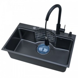 Black Stainless Steel Kitchen Sink With 1 Mini Draining Basket 1 Soap Dispenser 1 Tray