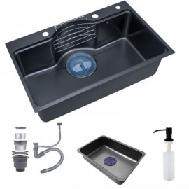Black Stainless Steel Kitchen Sink With 1 Mini Draining Basket 1 Soap Dispenser 1 Tray