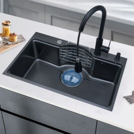 Black Stainless Steel Kitchen Sink With 1 Mini Draining Basket 1 Soap Dispenser 1 Tray