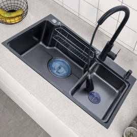 Black Stainless Steel Sink With Drain Soap Dispenser Small Tray Mini Drain Basket