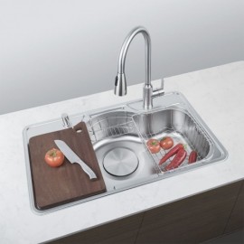 Silver Stainless Steel Kitchen Sink With Drain Basket*2 Soap Dispenser*1 Cutting Board*1