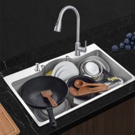 Silver Stainless Steel Sink With 2 Drainer Baskets 1 Soap Dispenser