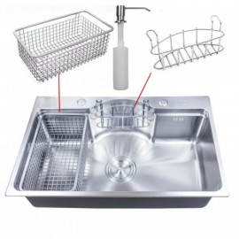 Silver Stainless Steel Sink With 2 Drainer Baskets 1 Soap Dispenser