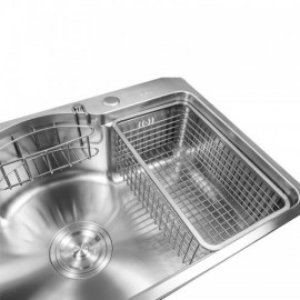 Silver Stainless Steel Sink With 2 Drainer Baskets 1 Soap Dispenser