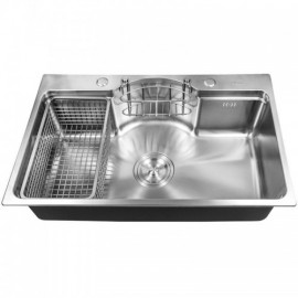 Silver Stainless Steel Sink With 2 Drainer Baskets 1 Soap Dispenser