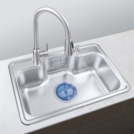 Silver Stainless Steel Kitchen Sink With Drain Basket*2 Soap Dispenser*1