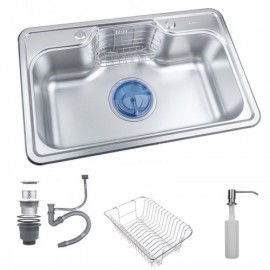 Silver Stainless Steel Kitchen Sink With Drain Basket*2 Soap Dispenser*1