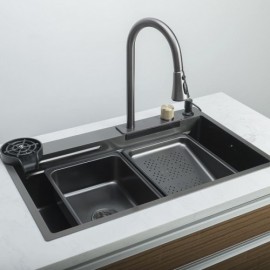 Black Nano-Coated Stainless Steel Kitchen Sink With Hot And Cold Water Faucet