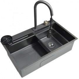 Black Nano-Coated Stainless Steel Kitchen Sink With Hot And Cold Water Faucet
