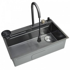 Black Nano-Coated Stainless Steel Kitchen Sink With Hot And Cold Water Faucet