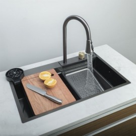 Black Stainless Steel Kitchen Sink With 3 Water Outlet Method Faucet