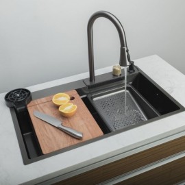 Black Stainless Steel Kitchen Sink With 3 Water Outlet Method Faucet