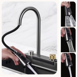 Black Stainless Steel Kitchen Sink With 3 Water Outlet Method Faucet