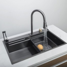 Black Stainless Steel Sink With Faucet Triangular Bucket Soap Dispenser Drainage