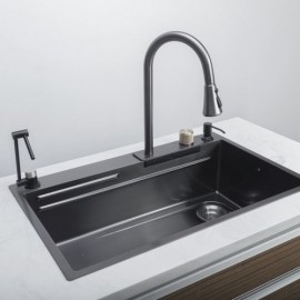 Black Stainless Steel Sink With Faucet Triangular Bucket Soap Dispenser Drainage