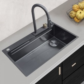 Black Stainless Steel Kitchen Sink Comes With Hot And Cold Faucet