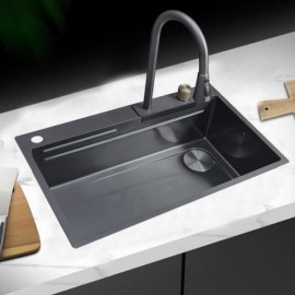 Black Stainless Steel Kitchen Sink Comes With Hot And Cold Faucet